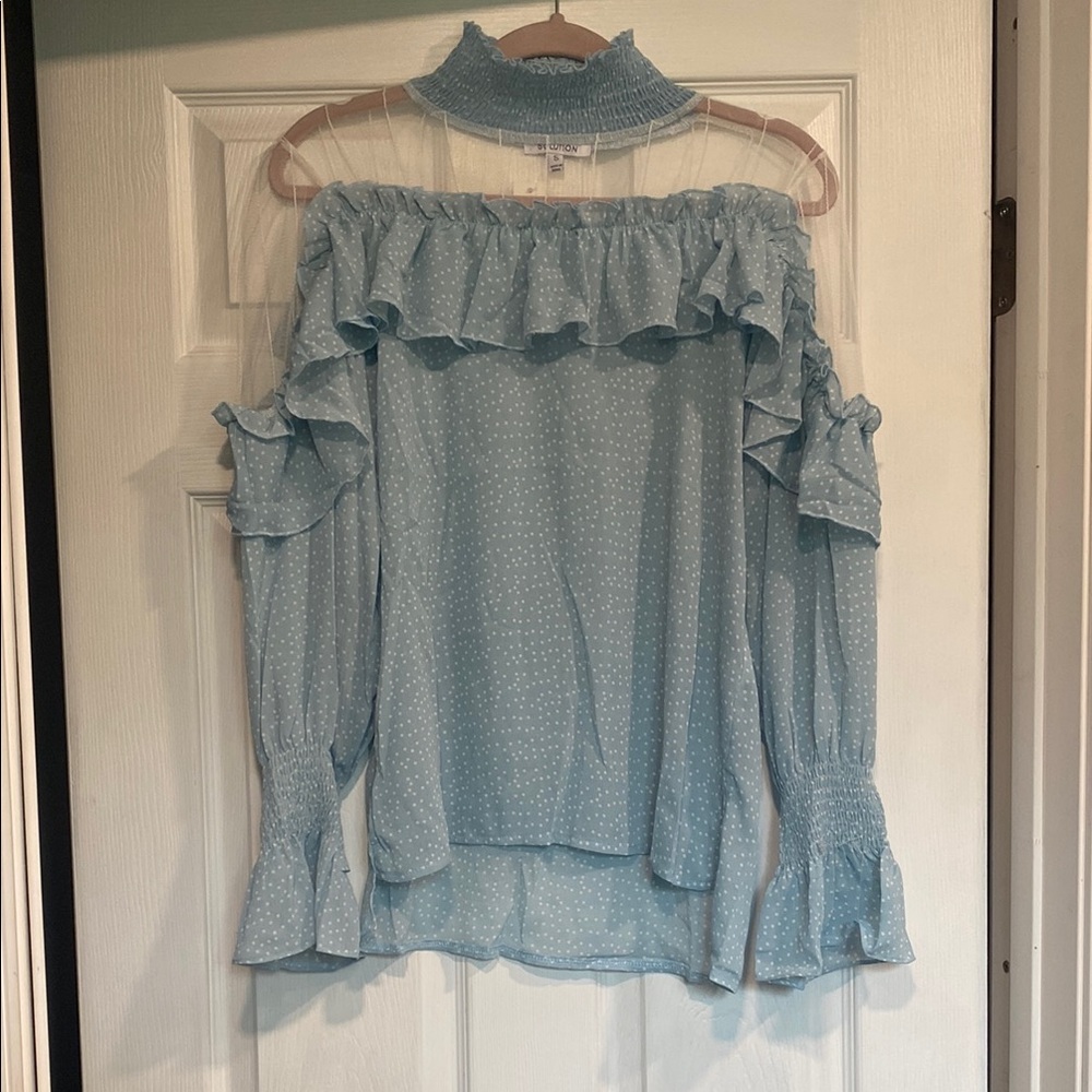 Light Blue Lace/Ruffle Long Sleeve Top